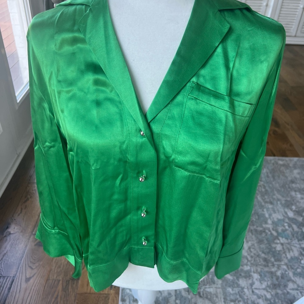 Pistola Size XS Satin Button Up Blouse NWT